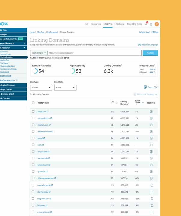 Backlink analysis using MOZ